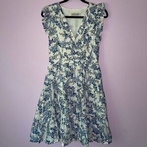 Taylor White and Blue Floral Midi Dress